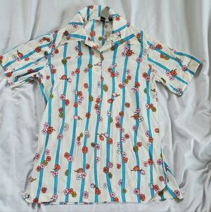 Haymaker Vtg 1970's Floral Stripes Print Tunic Shirt, Sz 36, Made in USA